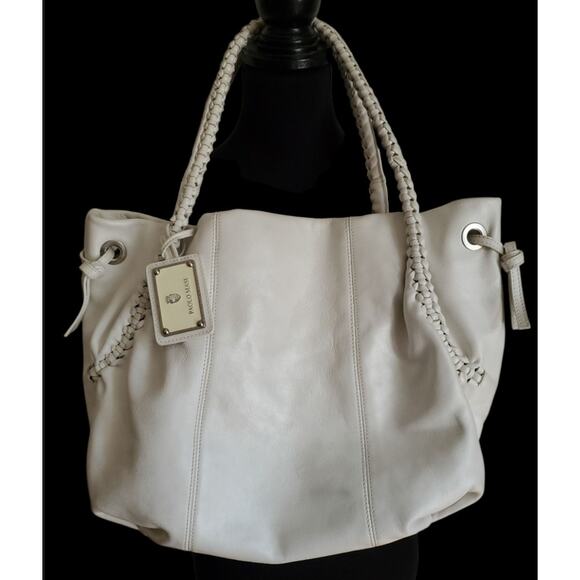 Paolo Masi Italian White Leather Handbag Designer Tote Shoulder Bag Purse Retro - Picture 1 of 15